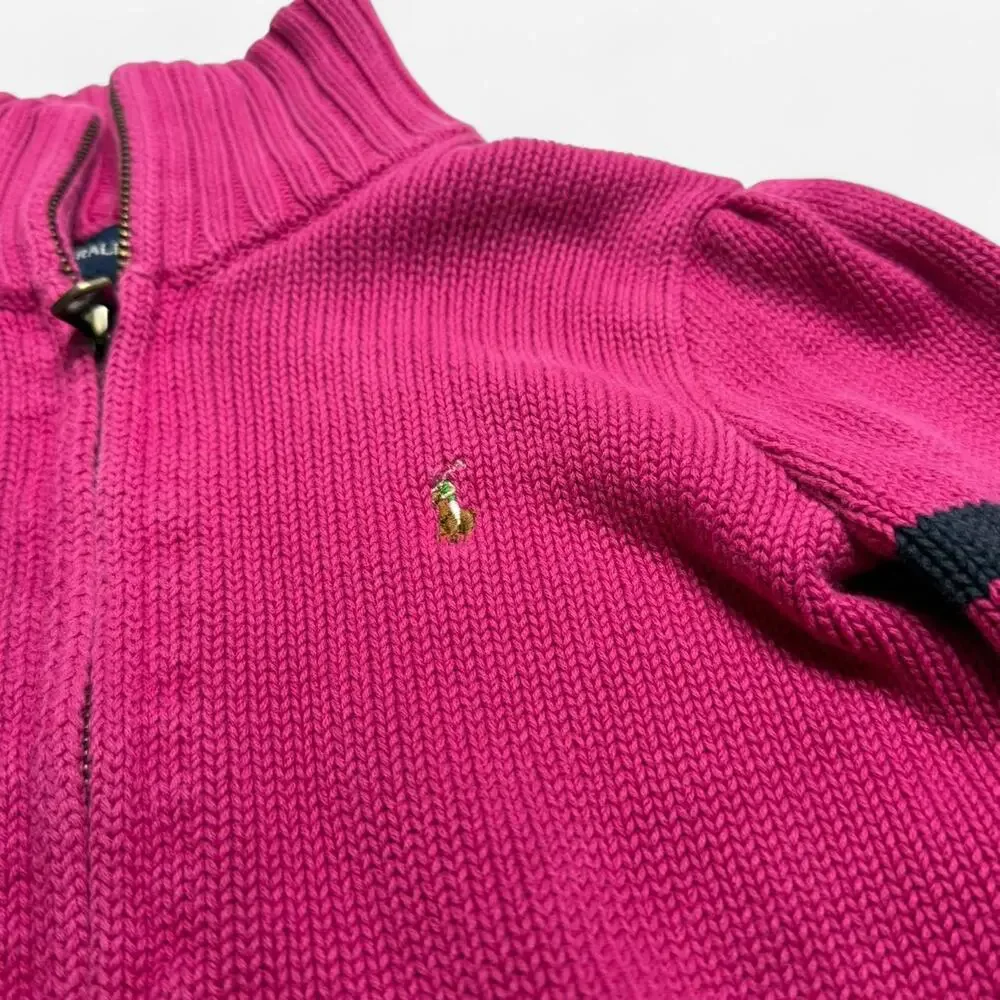 Ralph Lauren Pink Zip Sweater Girls 6X Knit Pony Logo Full Zip